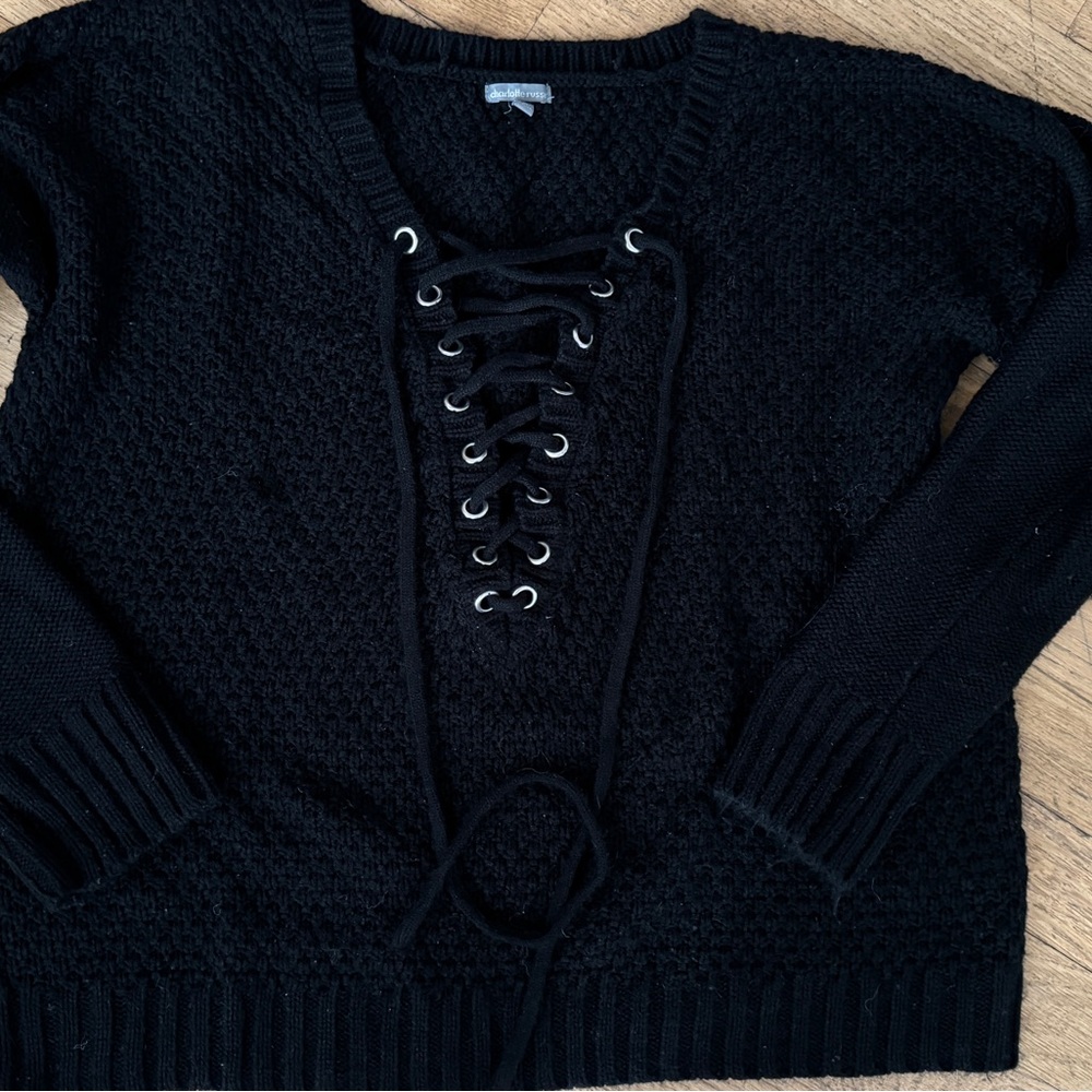 Black Lace-Up Sweater, Charlotte Russo, M